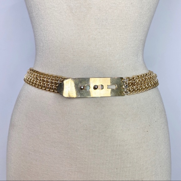 Vintage 80s gold tone metal chain belt - Picture 2 of 9